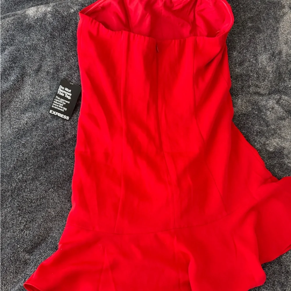 Express Red Bodycon Strapless Ruffled Dress - Picture 3 of 3
